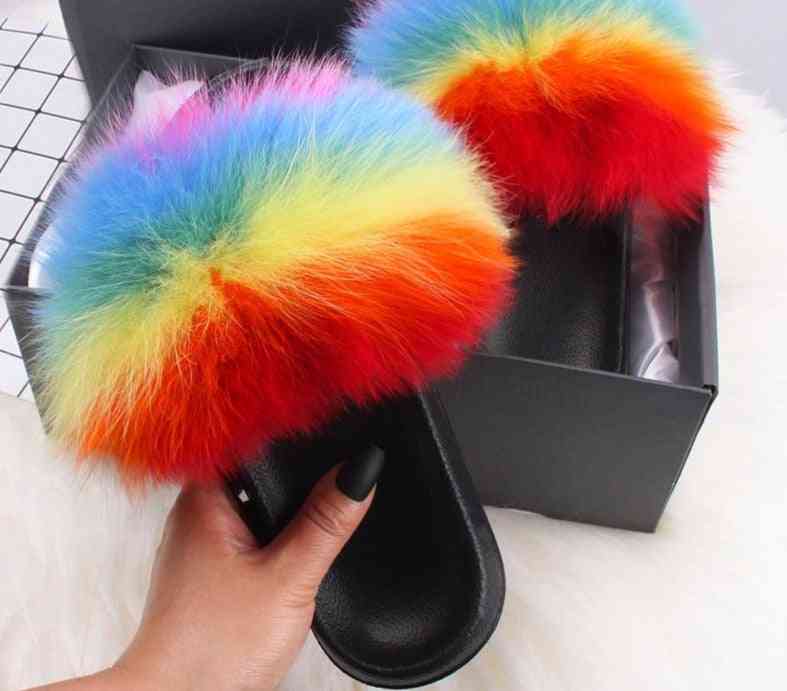Women Real Fox Fur, Slides Furry, Flat Sandals( Set 2)