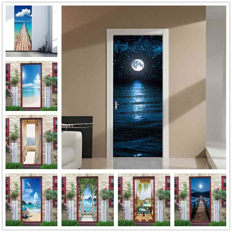 Sea Self Adhesive Vinyl Door Stickers, Landscape Art Wallpaper