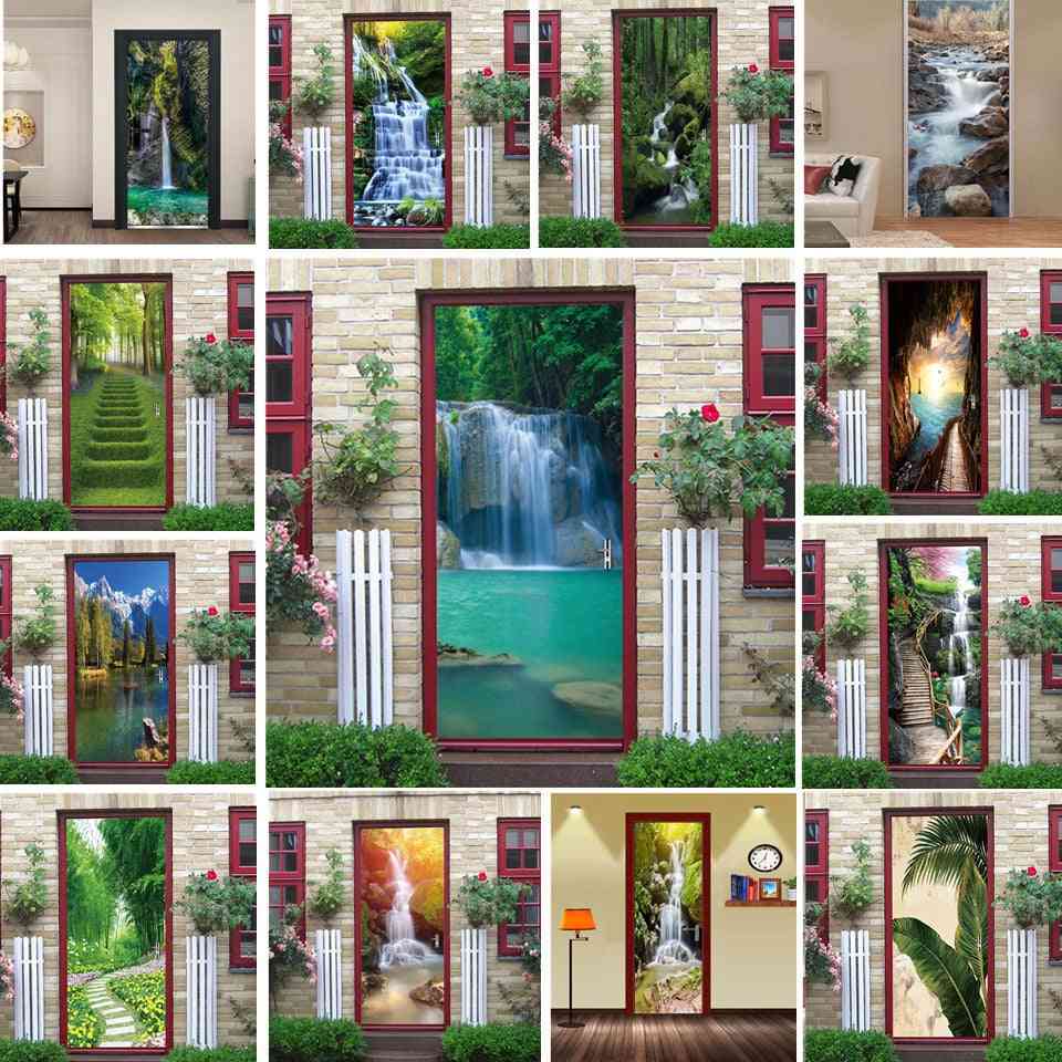 Natural Scenery Door Wallpaper, Self-adhesive Waterproof Removable Poster Stickers