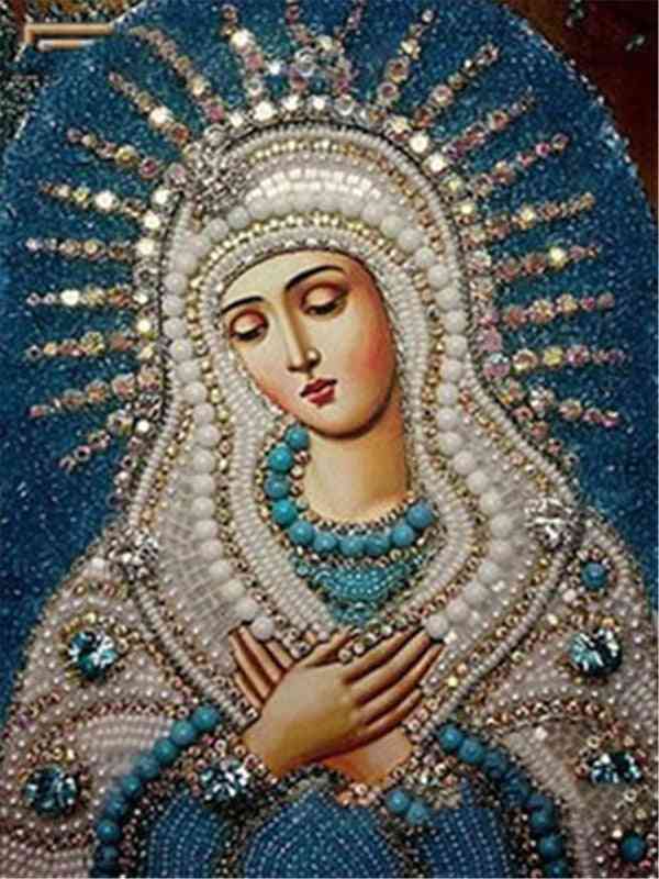 Mosaik full borr fyrkantig ikon religion diamantmålning jungfru mary rhinestone broderi