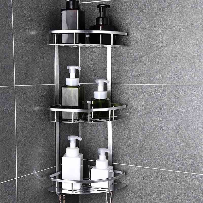 Space Aluminum Bathroom Shelf No Punching Shower Kitchen Storage Basket