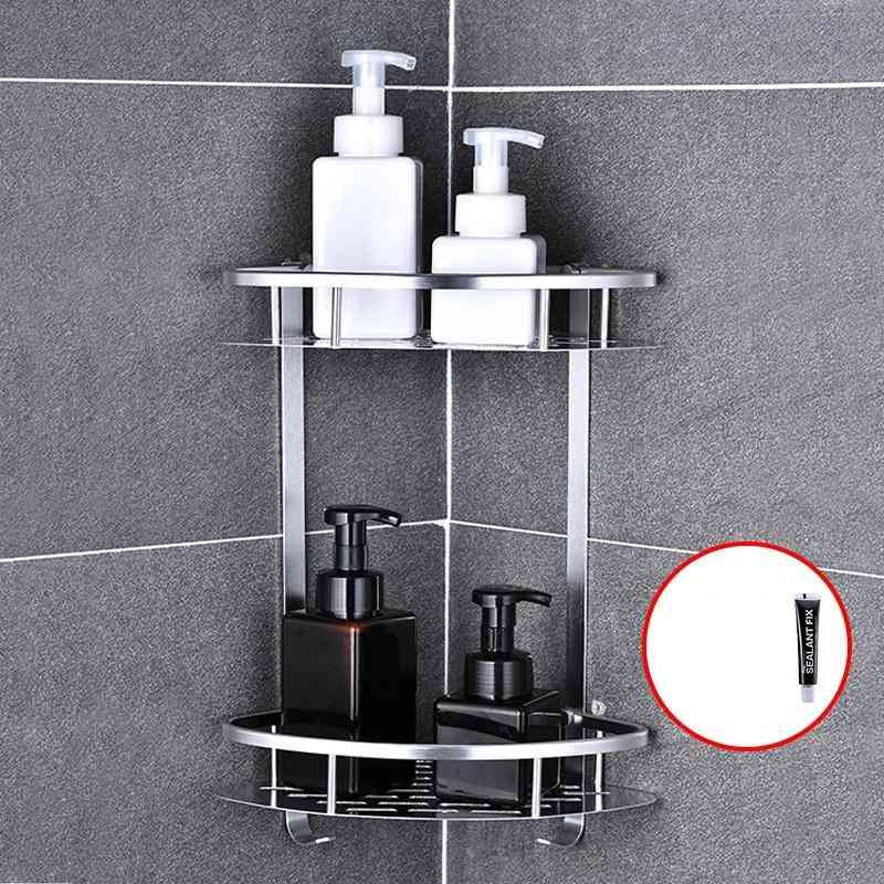 Space Aluminum Bathroom Shelf No Punching Shower Kitchen Storage Basket