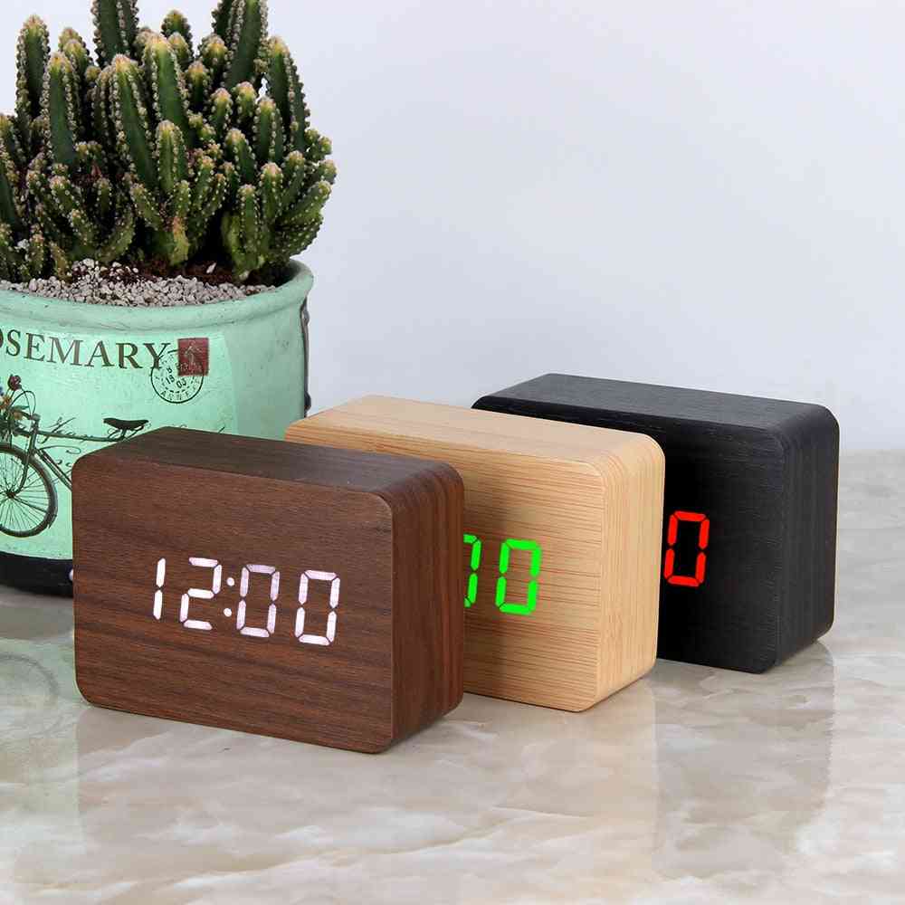 Stolní stolní hodiny s dřevěným digitálním alarmem LED