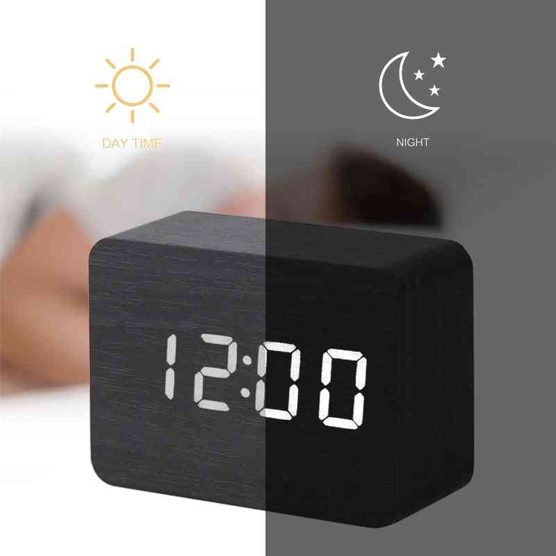 Led Wooden Digital Alarm Desktop Table Clock