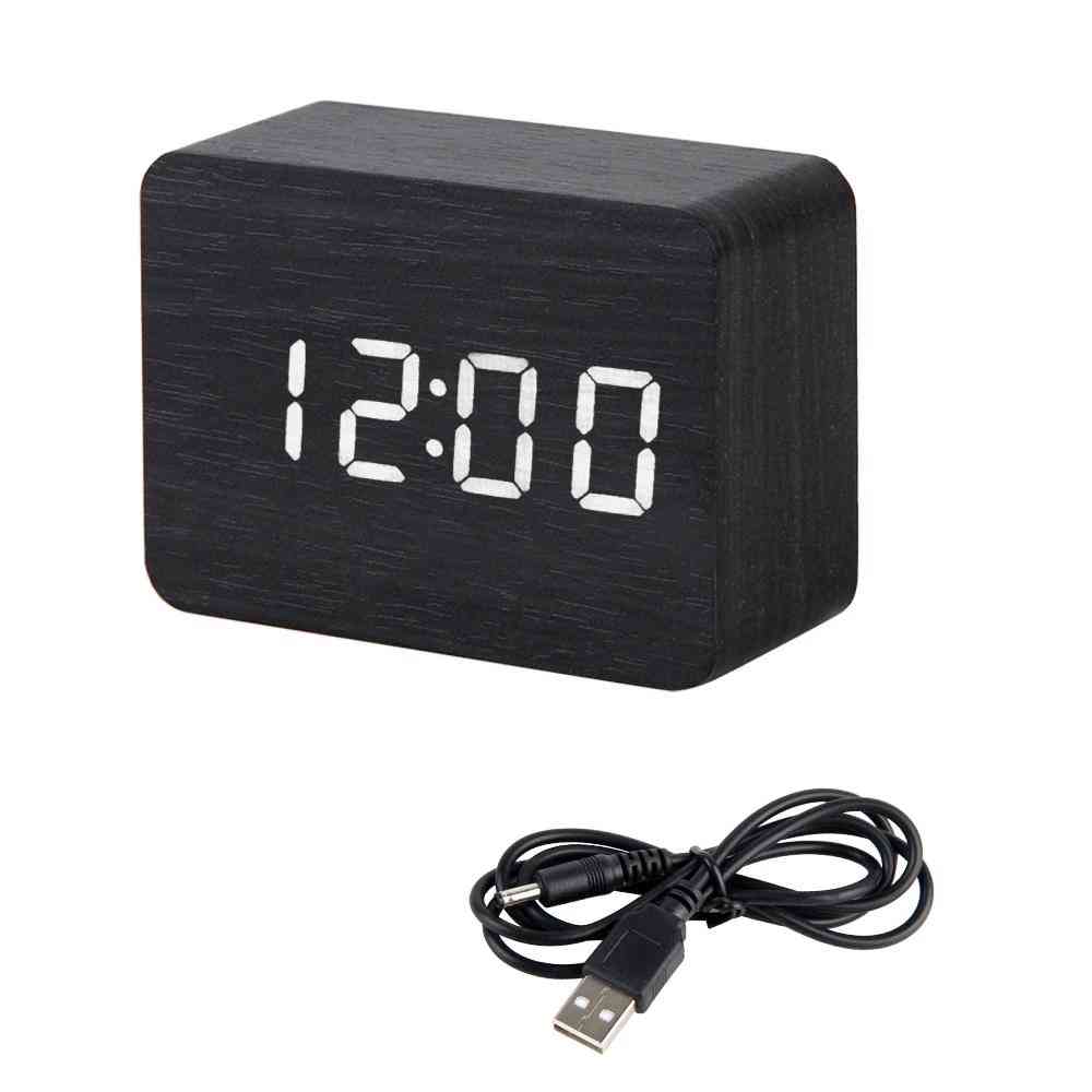 Led Wooden Digital Alarm Desktop Table Clock