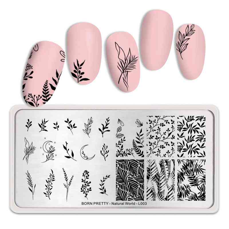 Nature Leaves Plants Design, Image Template, Nail Stamping Plates Decoration