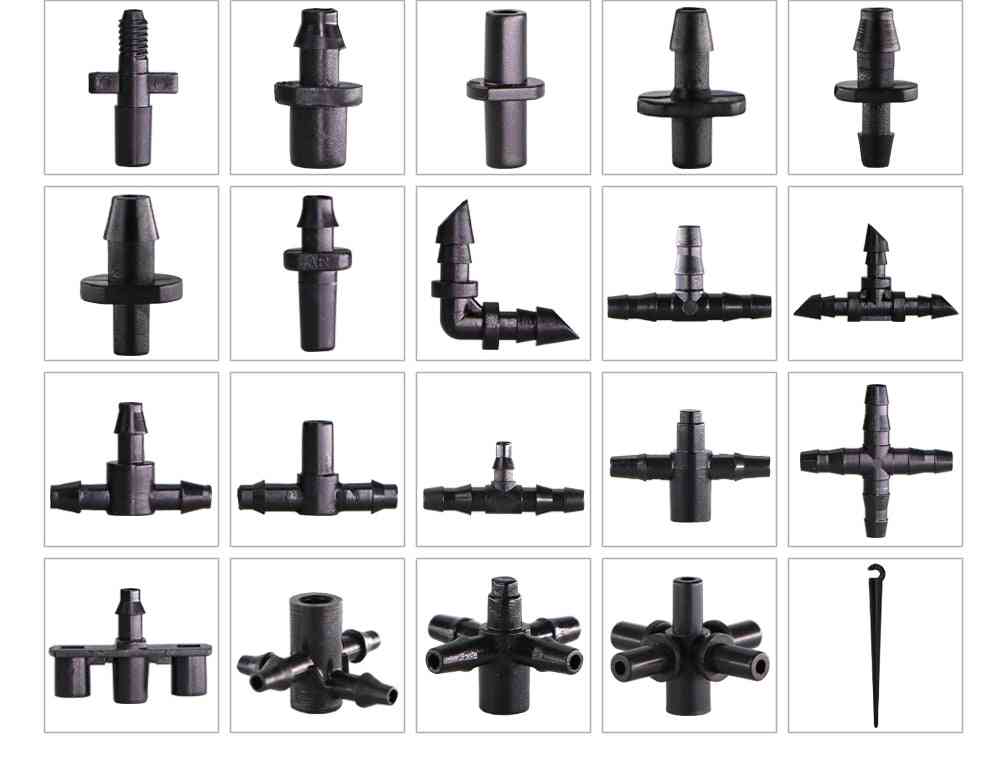 Garden Irrigation Connectors, Barbed Single, Double, Tee Elbow Drip Arrow, Cross Coupling, Watering Fitting Hose