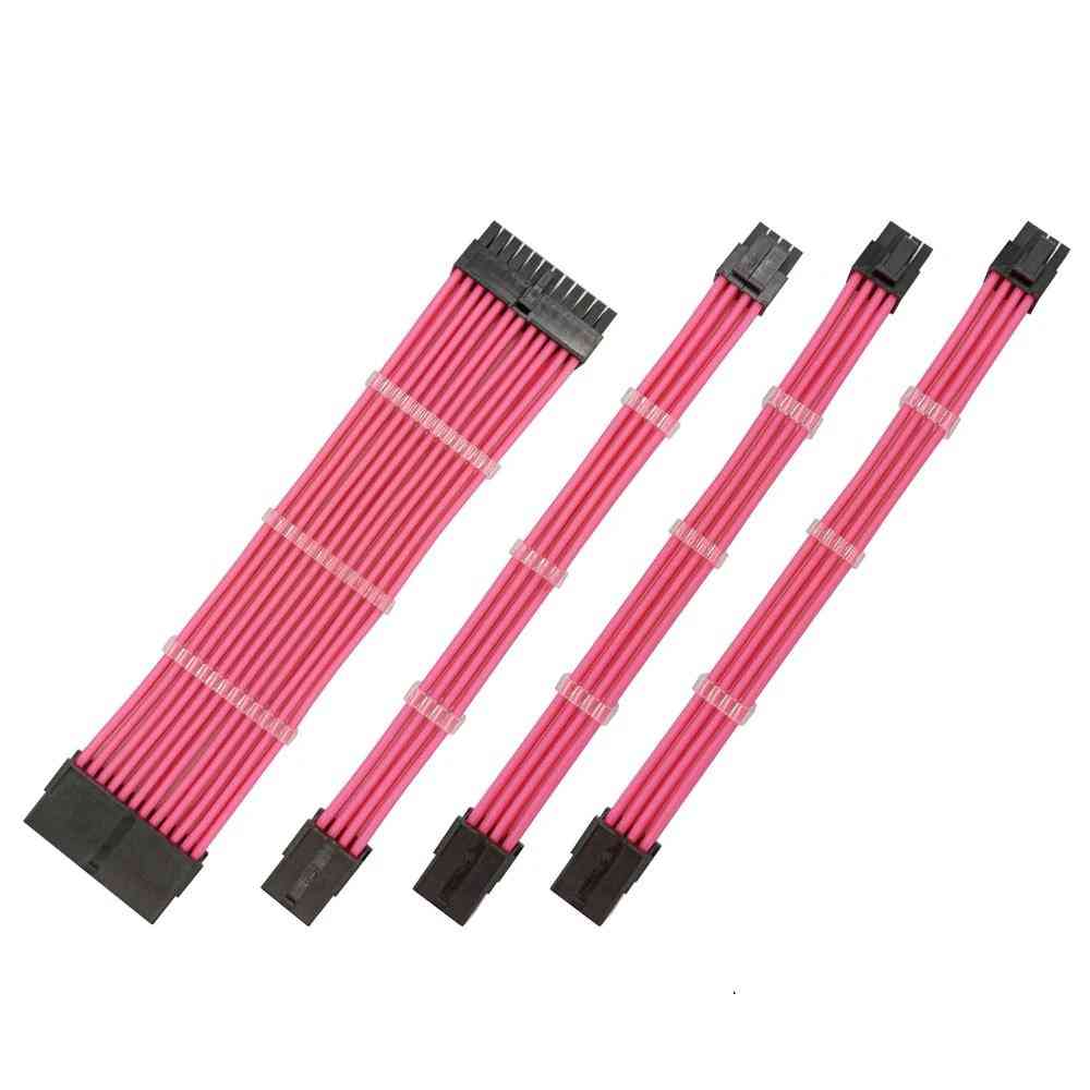Pink Female To Male 18awg Sleeved Psu Extension Power Cord / Cable Kit