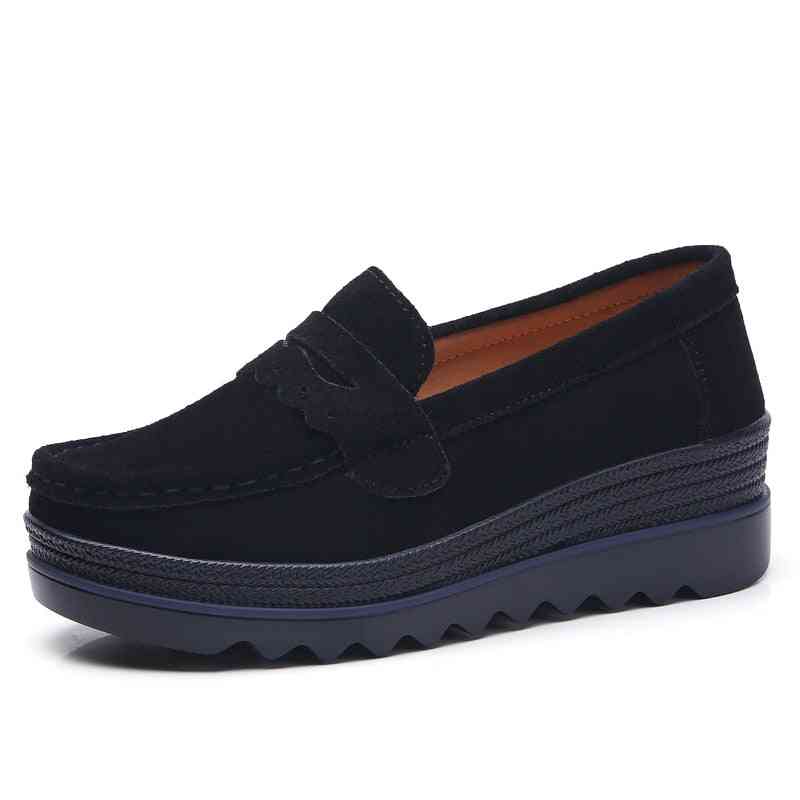Sky Blue Flats Platform Loafers Genuine Leather Comfort Soft Moccasins Nursing Slip Set-11