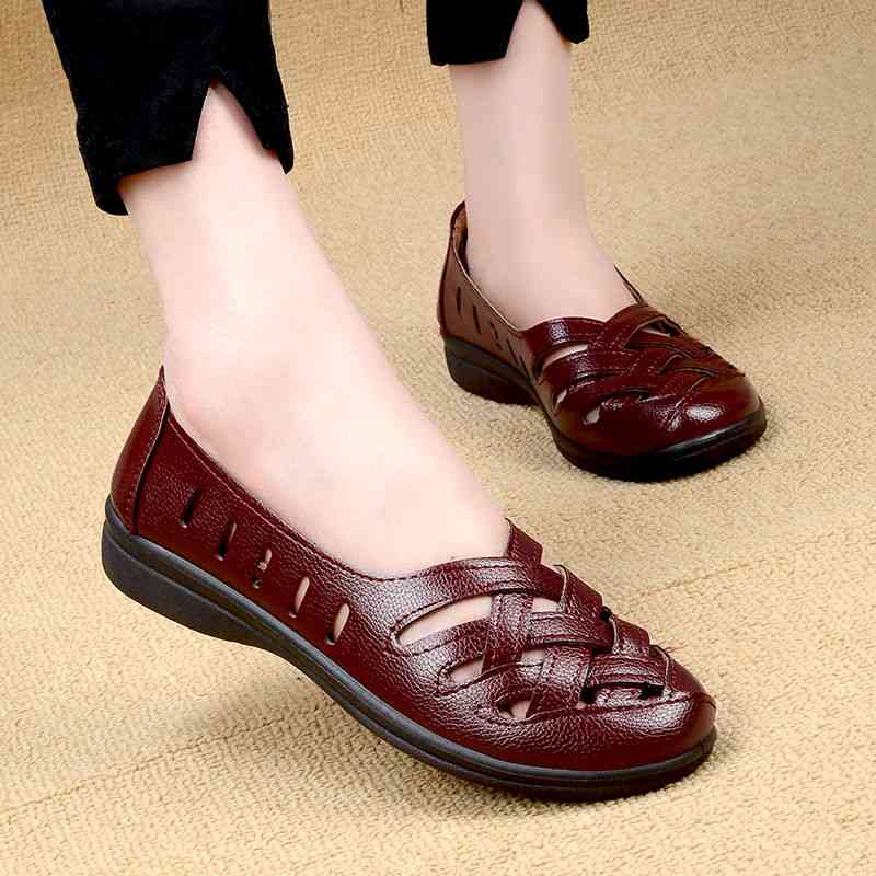 Breathable Female Genuine Leather Flats Loafer For Woman Set-12