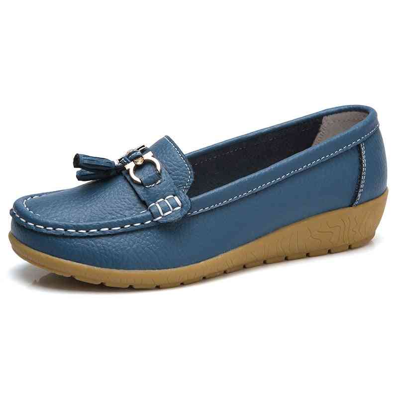 Breathable Female Genuine Leather Flats Loafer For Woman Set-8