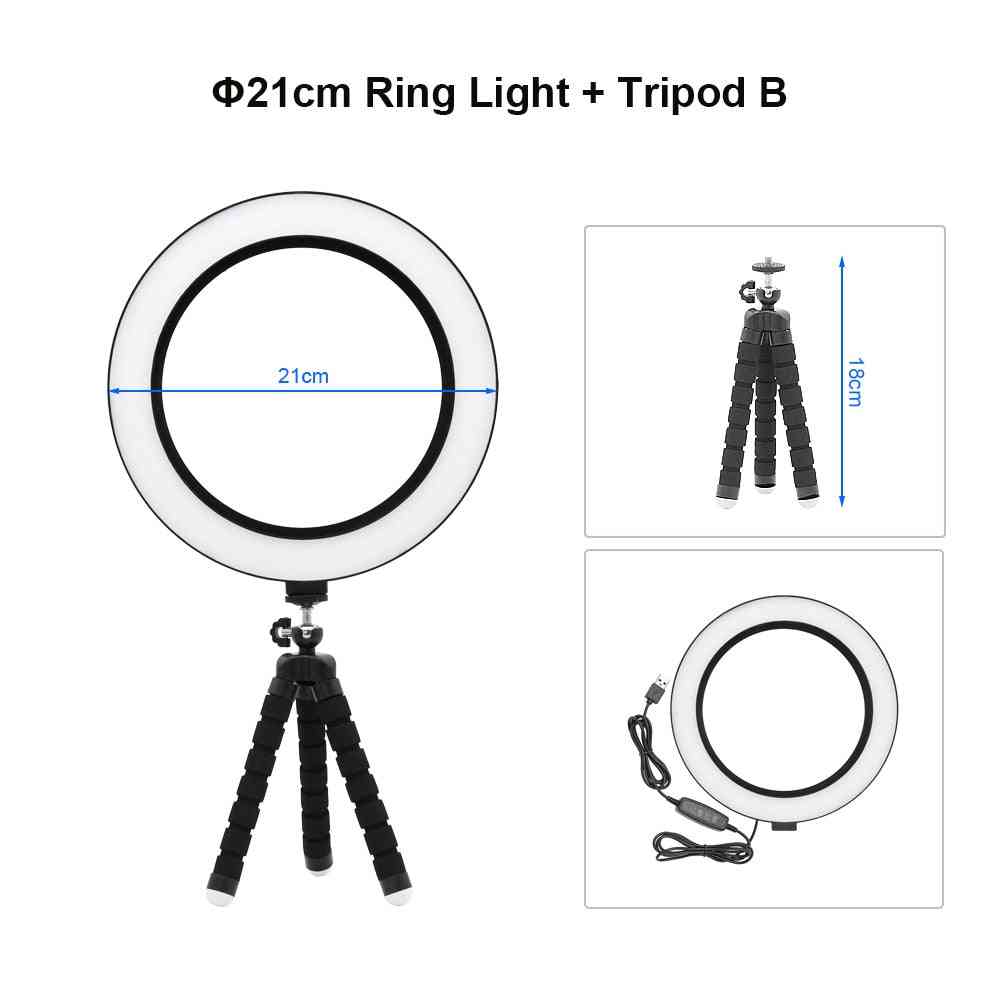 Photography Dimmable Usb Led Selfie Ring Light, Makeup Photo Studio Lamp, Video Live With Tripod Stand
