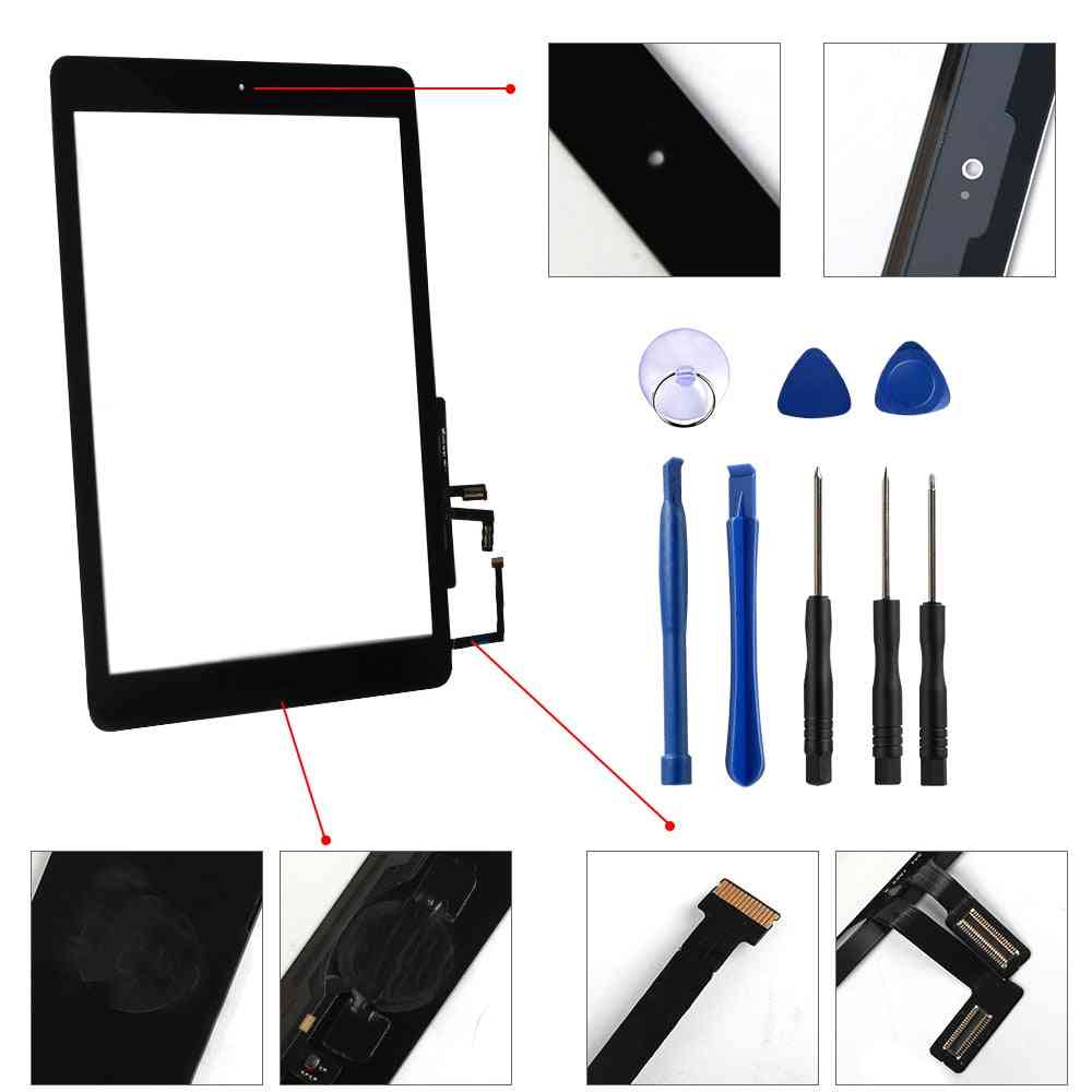 Touch Screen Digitizer Sensor + Home Button + Flex Adhesive + Repair Tools, Assembly Glass Panel