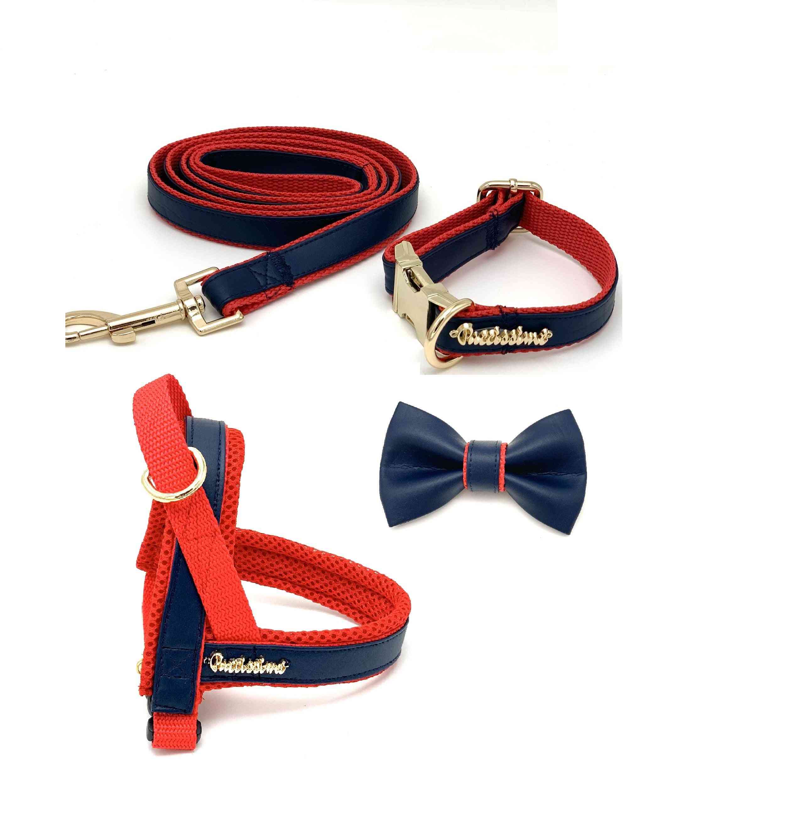 Navy & Red Leather Leash
