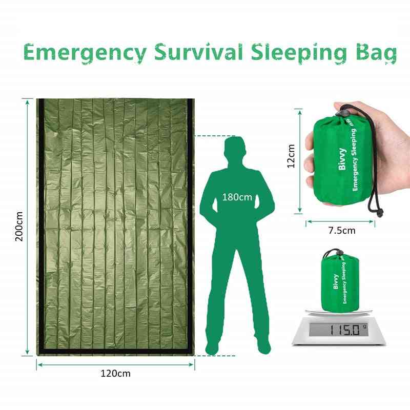 Termica impermeabile, coperta di sopravvivenza con sacco a pelo, kit di emergenza per tenda