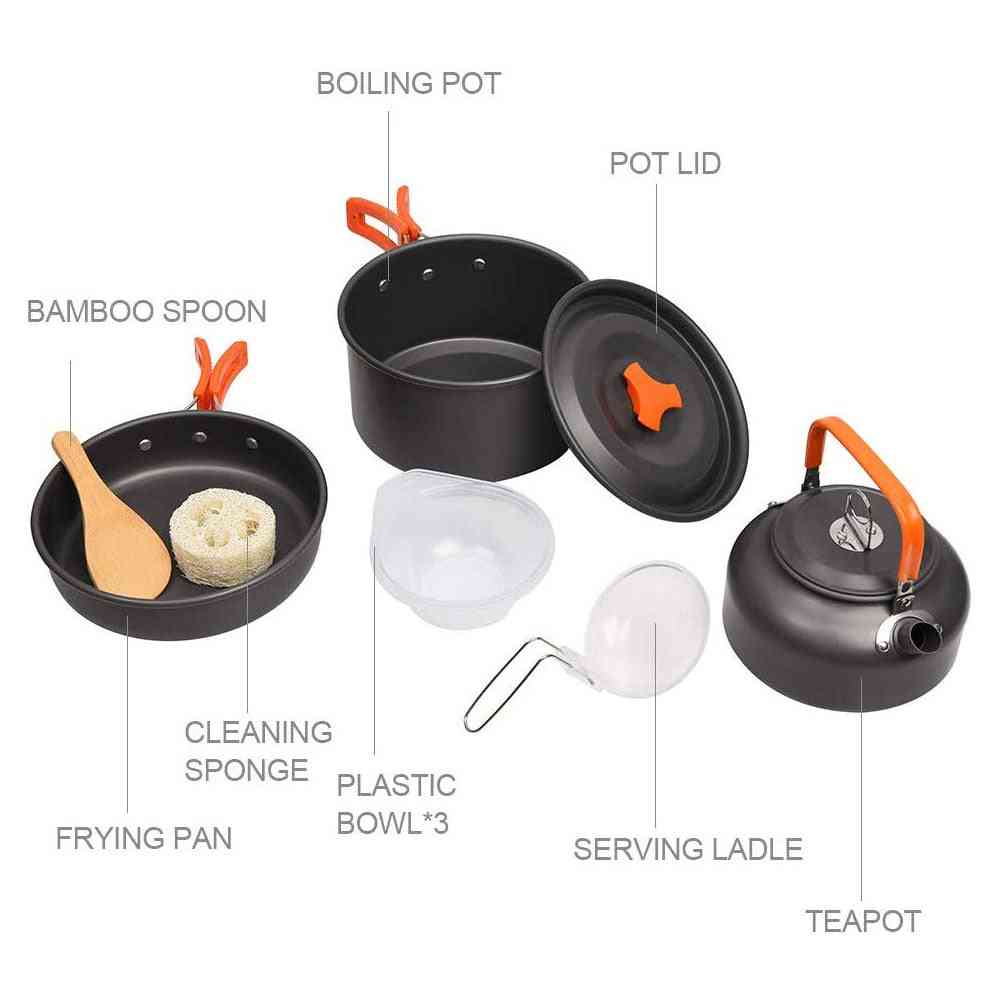 Outdoor Aluminum Cooking Set- Water Kettle, Pan Pot, Cookware Kit