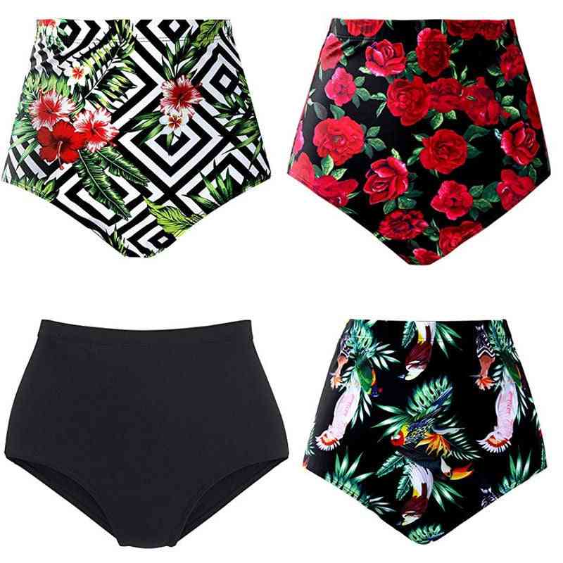 Summer- Floral Print High-waist Retro, Trunks Swimwear
