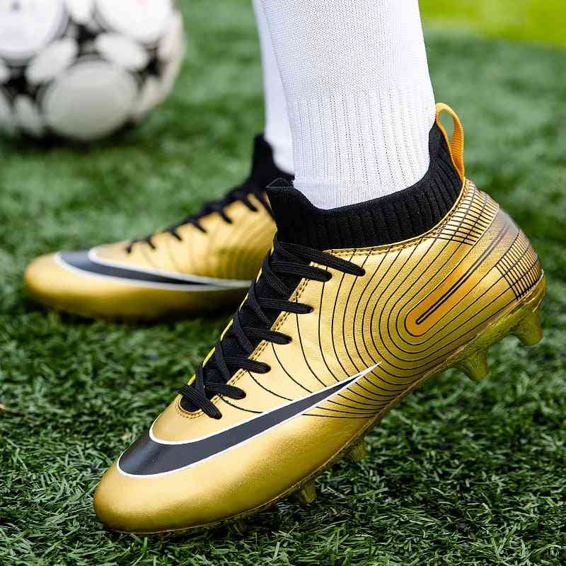 Professional Unisex Soccer Shoes, Long Spikes, Tf Ankle Football Boots, Outdoor Grass Cleats