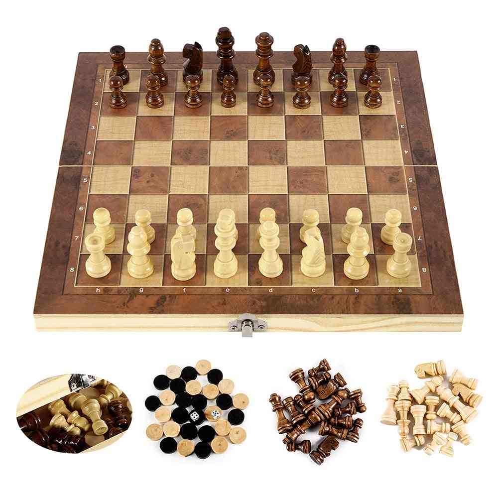 Wooden International Chess Set & Board Games Checkers Puzzle Game