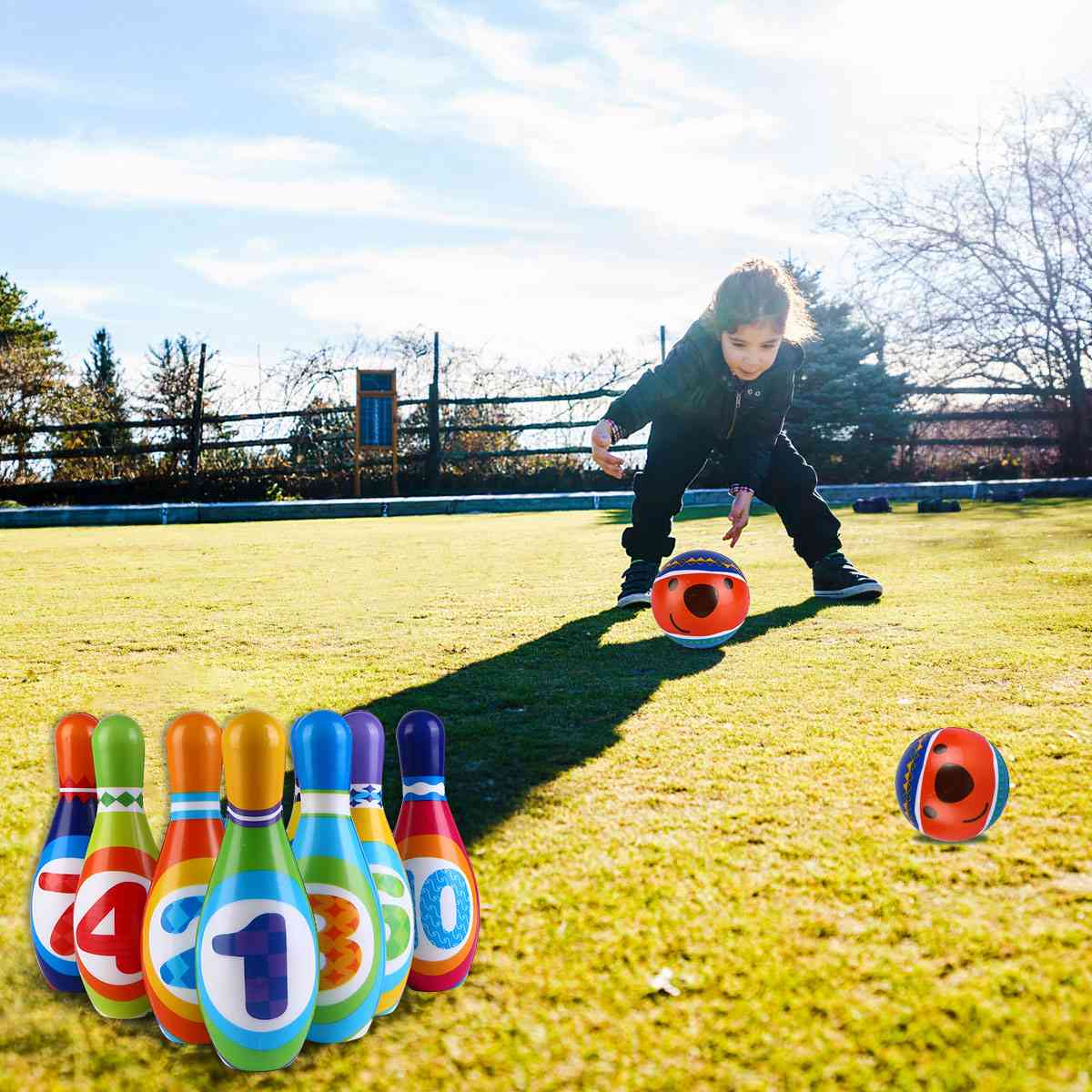 1 Set Large Pu Solid Bowling Ball Kit Portable Sports Plaything Colorful Sports Toy