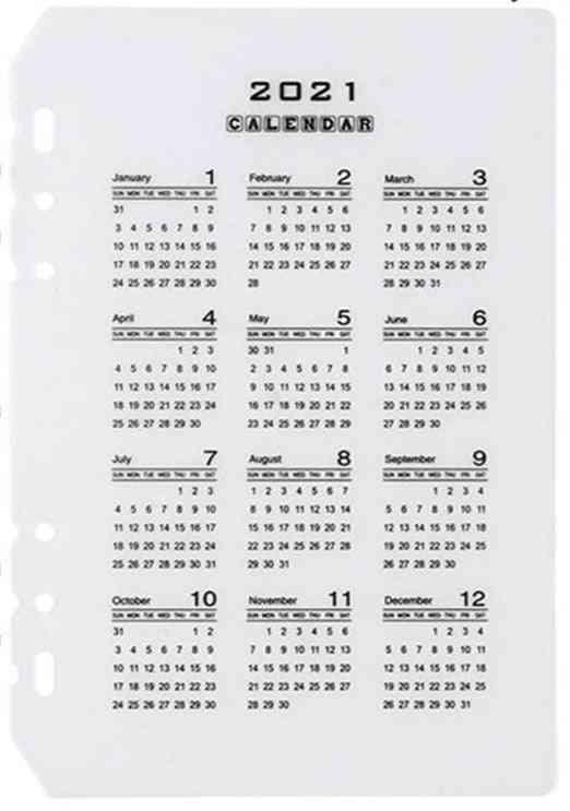 Calendario pp divisore 6 fori a5 a6 quaderno planner foglio raccoglitore indice