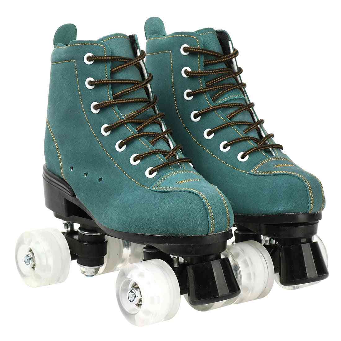 Cowhide Flash Wheels Shoes, Double Line Skates
