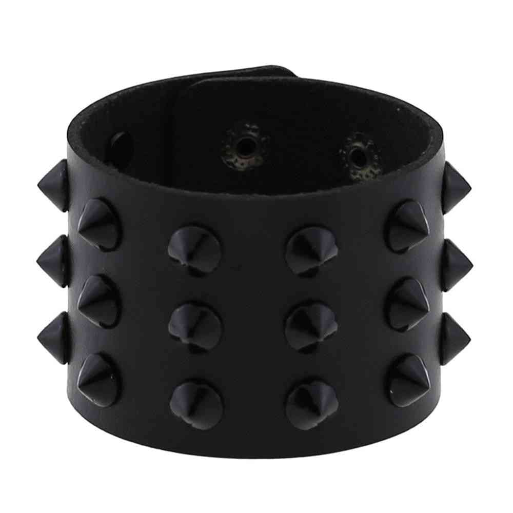 Gotisk punk 3 rader svart nit spik pu läderarmband för kvinnor / män