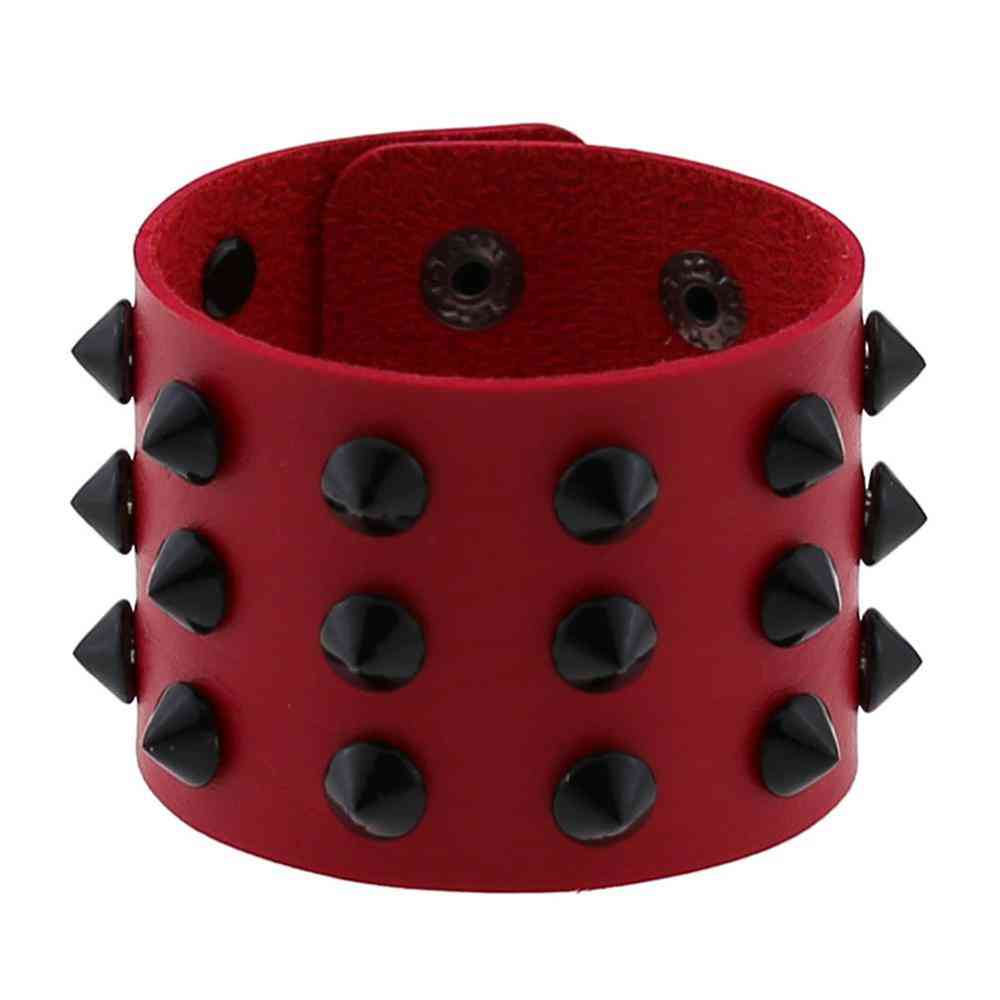 Gothic Punk 3 Rows Black Rivet Spike Pu Leather Bracelets For Women/men