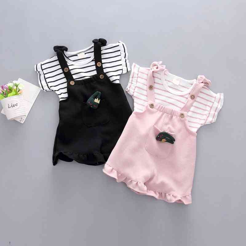 Summer- Striped Top Strap, Shorts Set For Baby