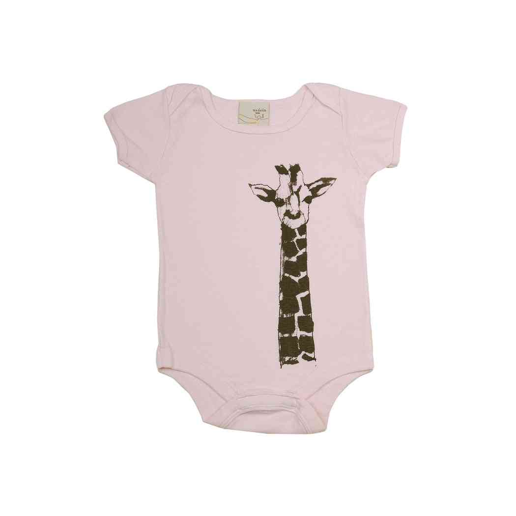Organic Infant Pink Bodysuit- Giraffe Print