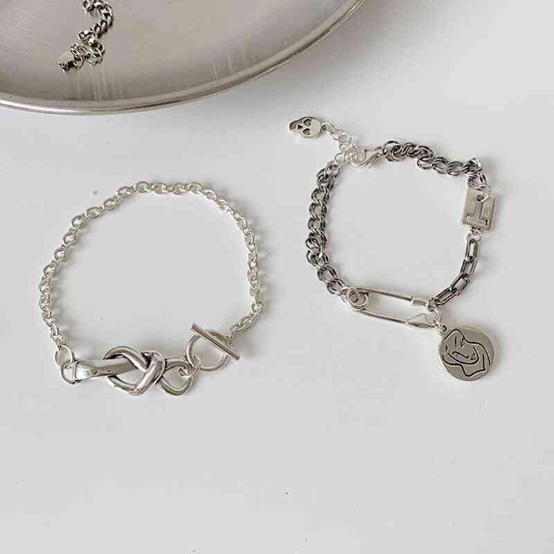 925 Sterling Silver Thick Chain Bow-knot Circle Bracelet