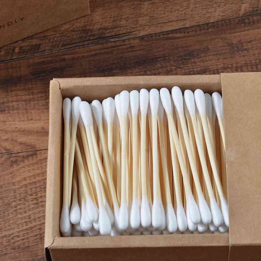 Double Head Bamboo Cotton Buds Adults Makeup Microbrush Wood Sticks Nose Ears Cleaning Health Care Tools