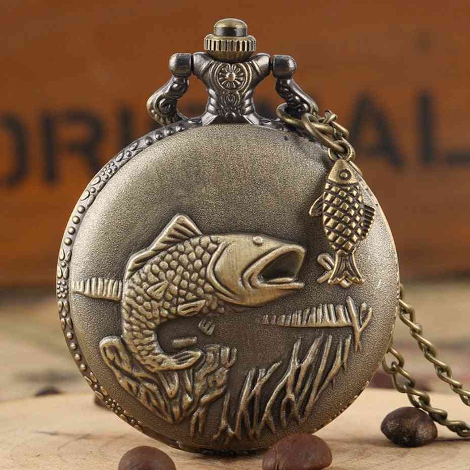 Pêche vive-conception de sculpture, montre de poche à quartz, horloge de pêche, accessoire de poisson
