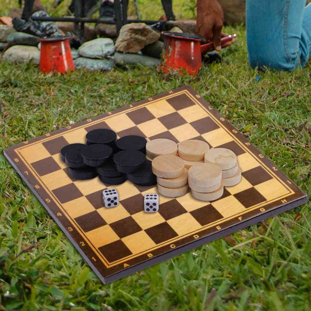 Wooden Chess Pieces, Draughts& Checkers& Backgammon& Gobang For Kids Board Game, Learning Games Accessories