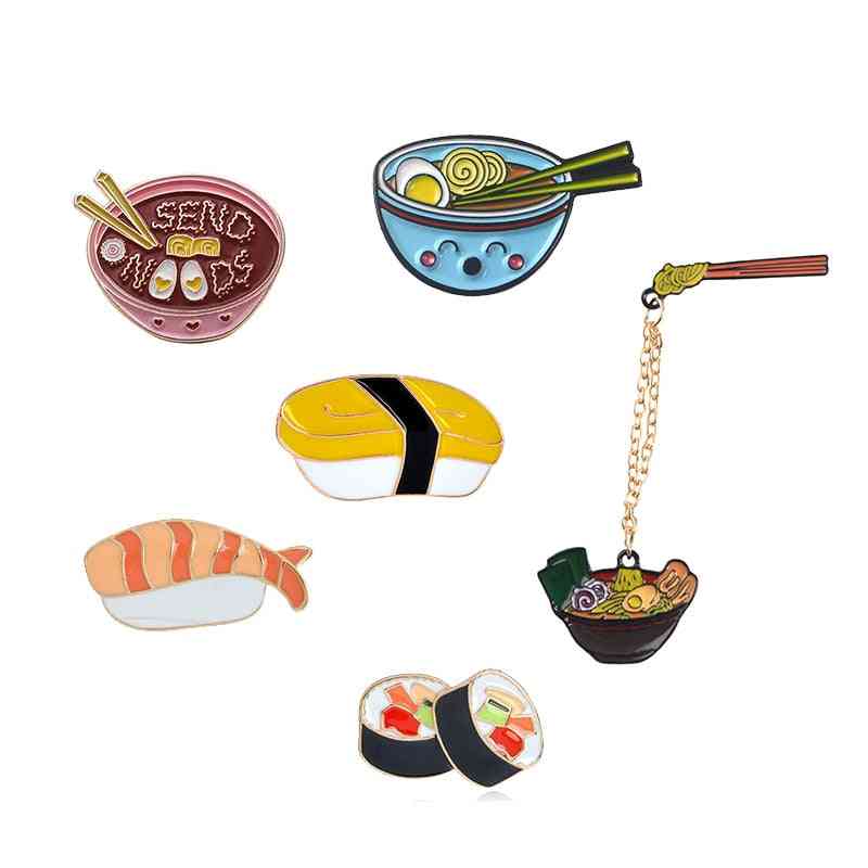 Cartoon Ramen Sushi Enamel Pins Cute Japanese Foods Lapel Pins Badge Jewelry