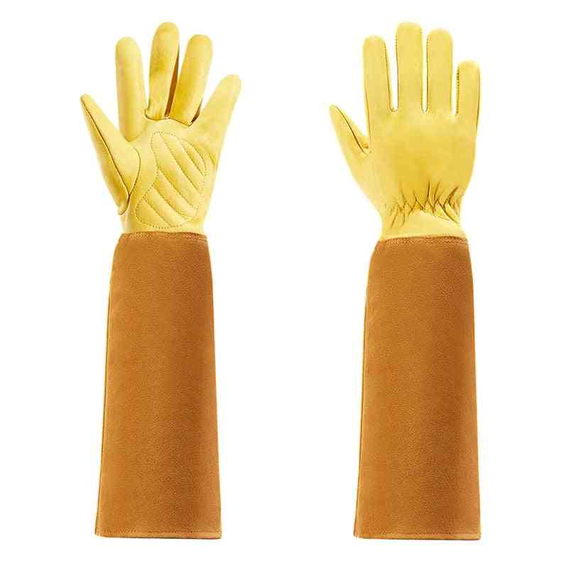 Rose Pruning Cow Leather Gloves With Long Forearm Protection Gauntlet-s