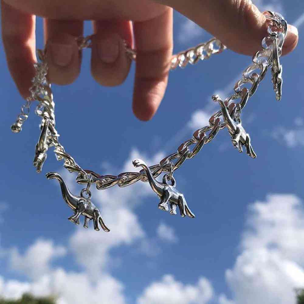 Metal Dinosaur Shape Pendant Necklace, Girl
