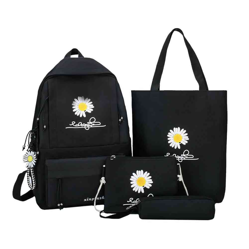 Preppy Style- Daisy Print Backpacks, Canvas Shoulder Bags For