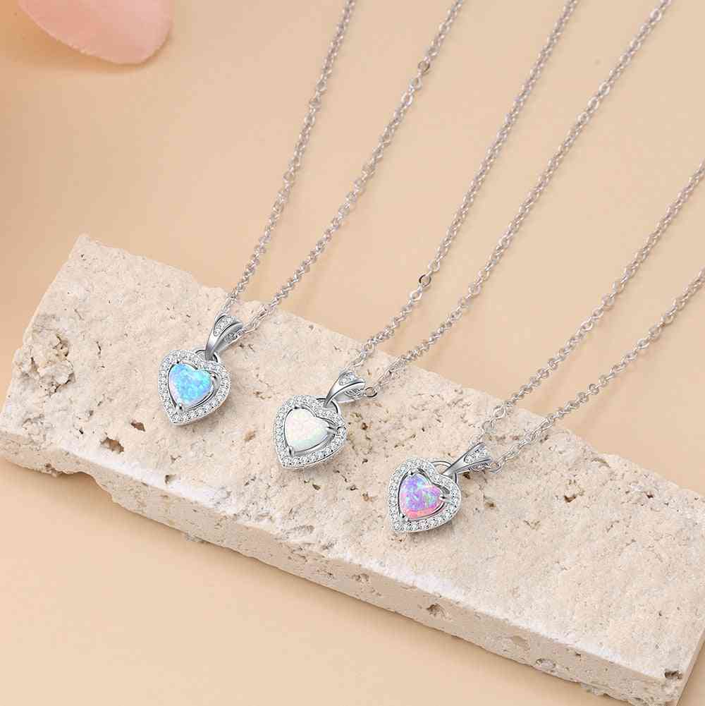 Heart Shape Opal Necklaces & Pendants With Cubic Zirconia, Fine Jewelry
