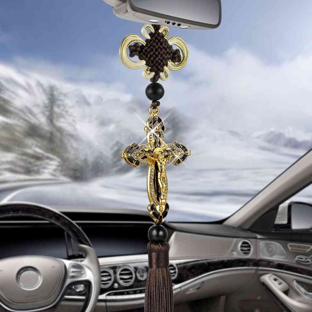 Metal Diamond- Cross Jesus Pendant, Rearview Mirror, Hanging Car Accessories