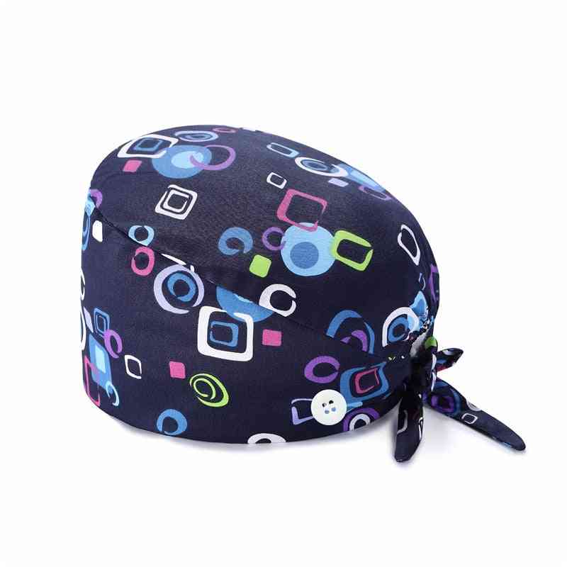 Fashion Breathable Scrub Cap Printed Button Work Hat