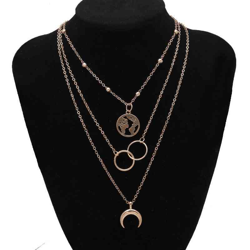 Vintage Multilayer Crystal Pendant Chain Necklace