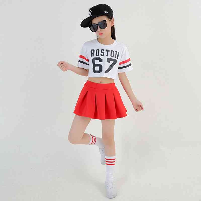 Kid Hip Hop Clothing Dancing Costume White Cropped Tops Sweatshirt  For