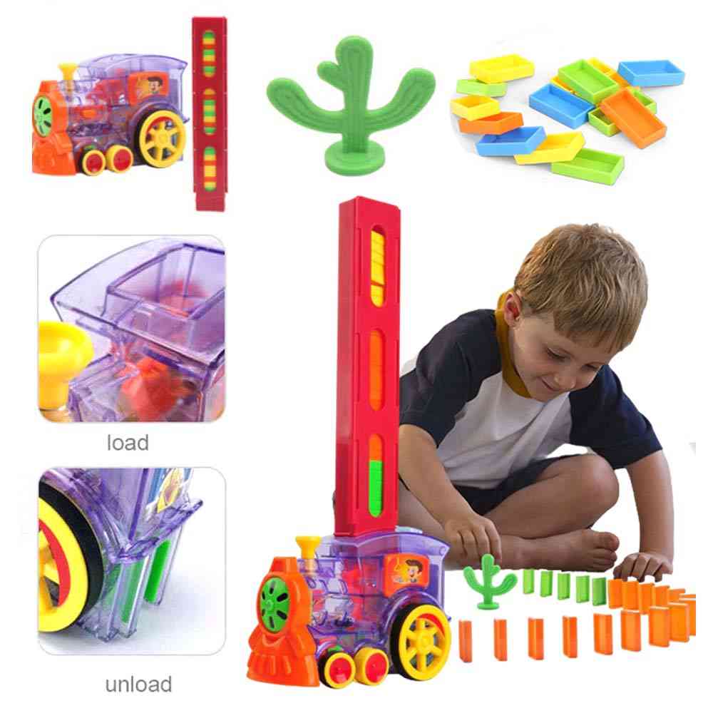 Enfants, train de dominos, jouet de véhicule électrique, blocs de construction et d'empilage, ensemble d'enfants