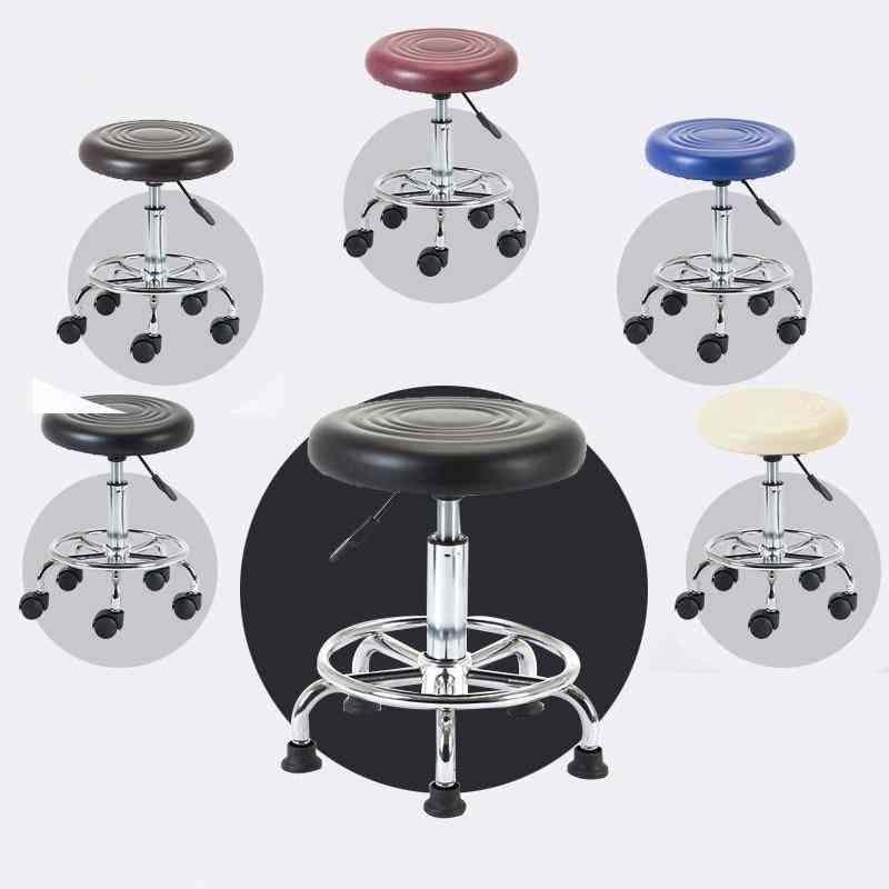 Adjustable Height Round Leather Stool With Wheel
