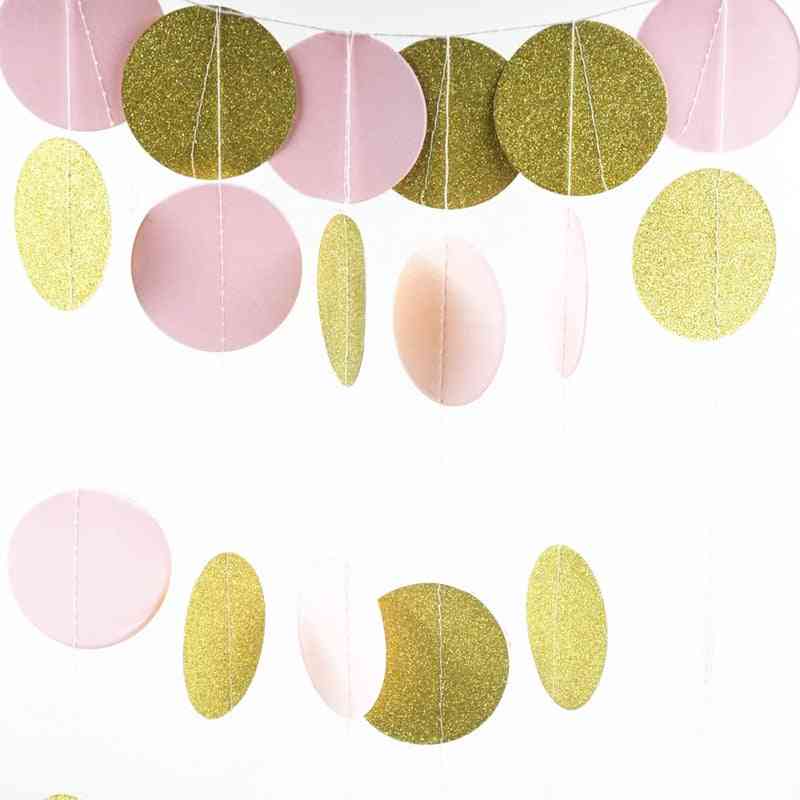Room Party Decoration, Glitter Circle Polka Pink White Gold Dot.