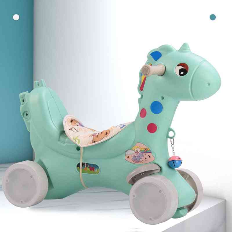 Children Rocking Horse, Thickening Plastic Ride On Animal With Safety Harness Seat, Music Baby Chair