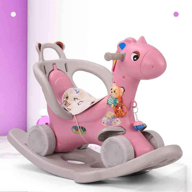 Dětský houpací kůň, zahušťovací plastová jízda na zvířátku s bezpečnostní sedačkou, hudební dětská židle