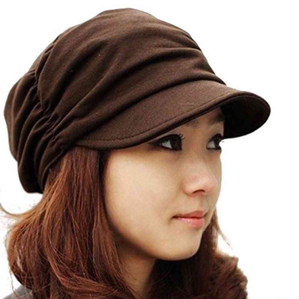 Solid Hat For Women, Winter Hat, Pleated Newsboy Cap