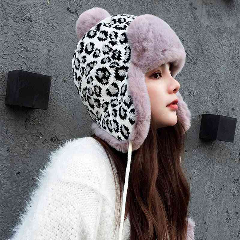 Chapeaux d'hiver pour femmes, tricoter des chapeaux d'oreilles en fausse fourrure chaude